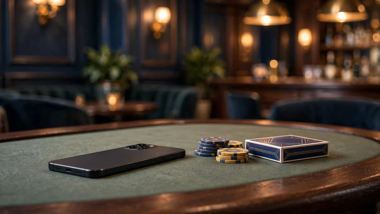 Smartphone on casino table with chips, suggesting secure WebMoney payments in UK online casinos.